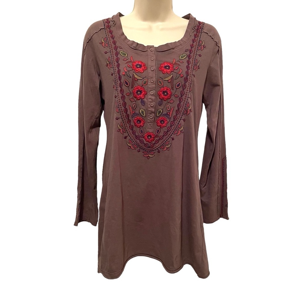 Johnny Was Womens Tunic Shirt Embroidered Beautiful Soft Brown size Small cotton